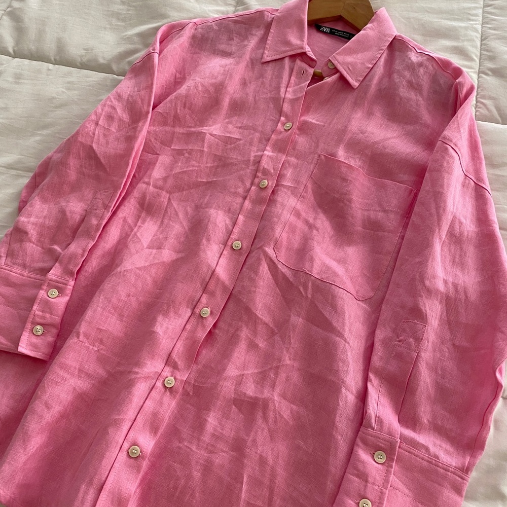 ❗️NWOT❗️Zara Linen Pink Shirt